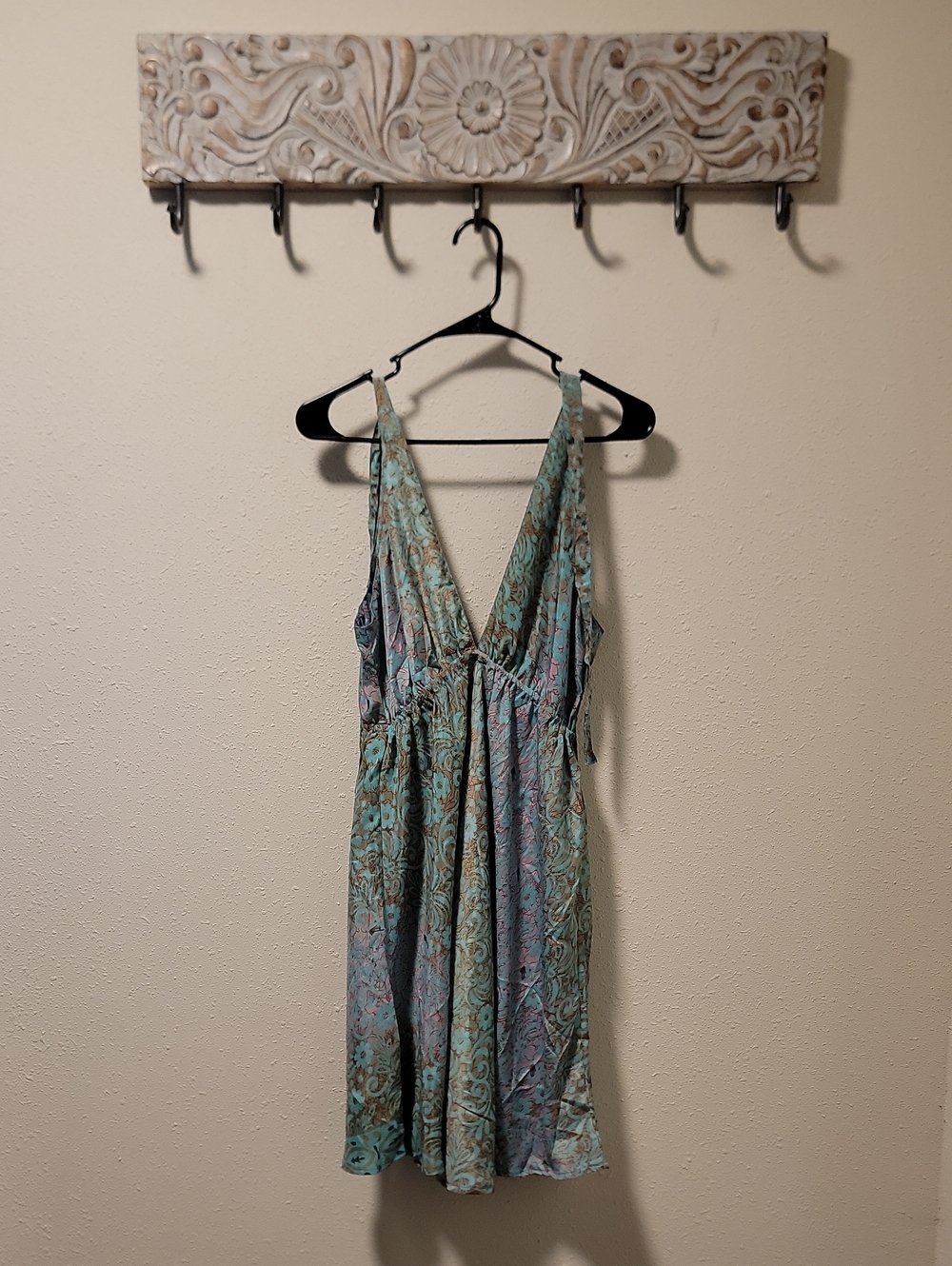 India Boutique V-neck Teal Boho Dress With Floral One Size